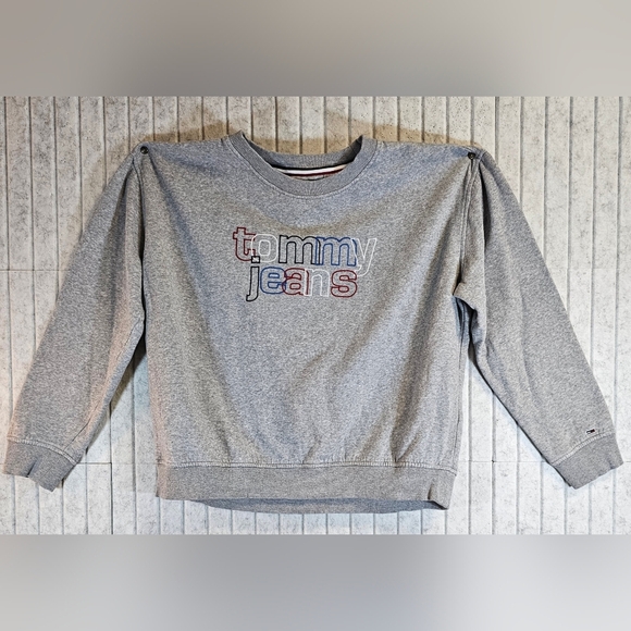 Tommy Jeans Logo Sweatshirt Women’s Small Gray Embroidered Pullover - Picture 1 of 2